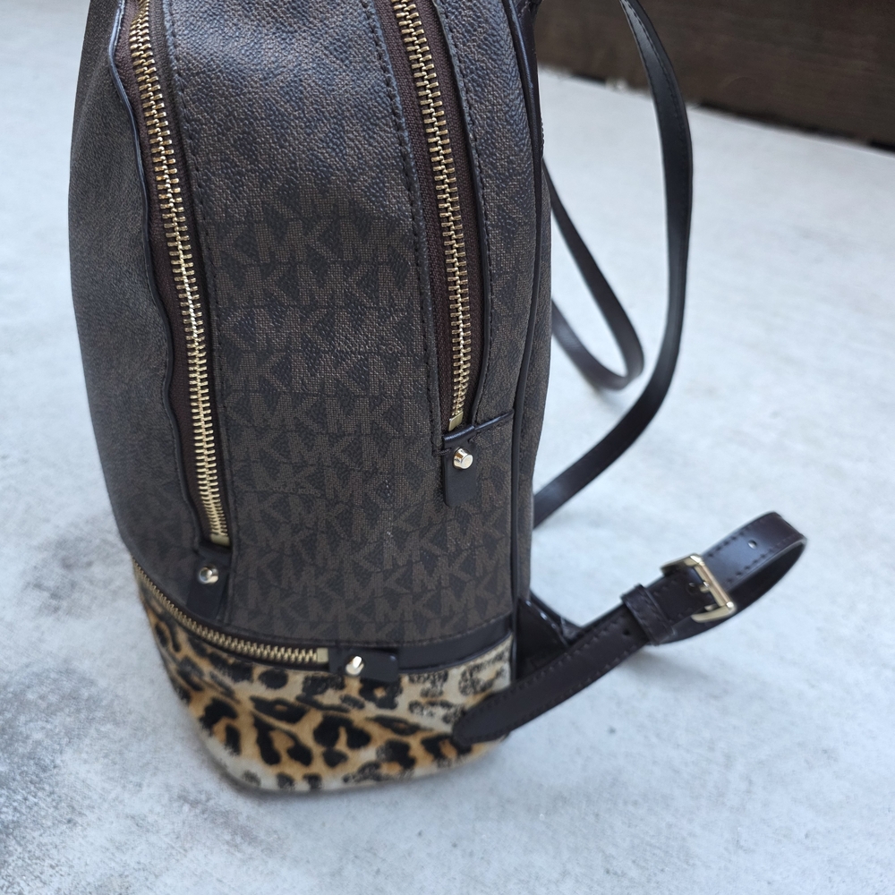 Michael Kors Dark Brown and Leopard Backpack